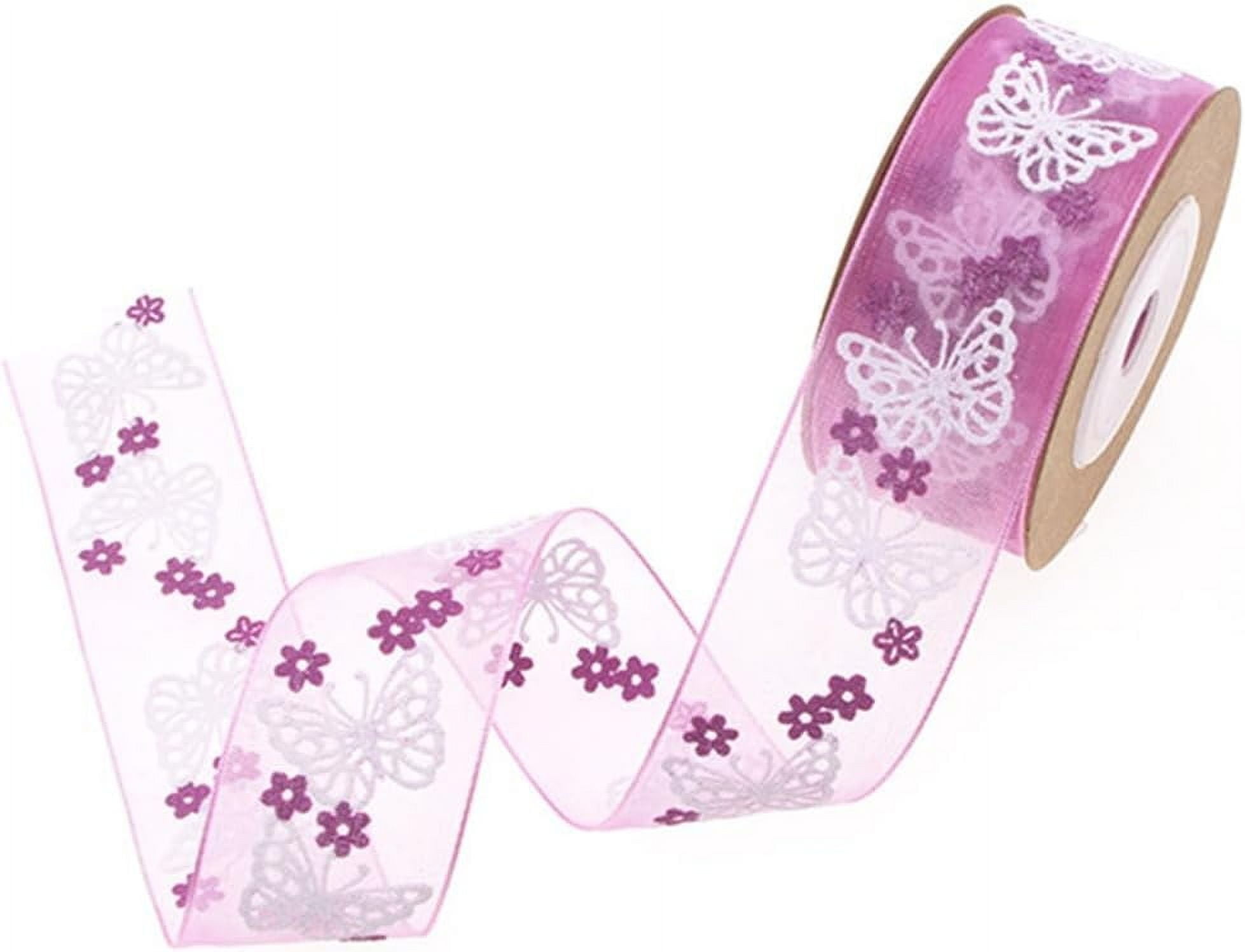 2 Butterfly Ribbons 27 Yards Butterfly Ribbon Organza Sheer Wrapping Ribbon Pink ...