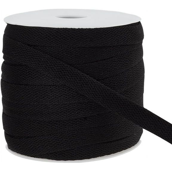 27 Yards Flat Drawstring Rope Replacement 8.7mm Wide Black Soft Drawstring Cord with 1pc Plastic Spool