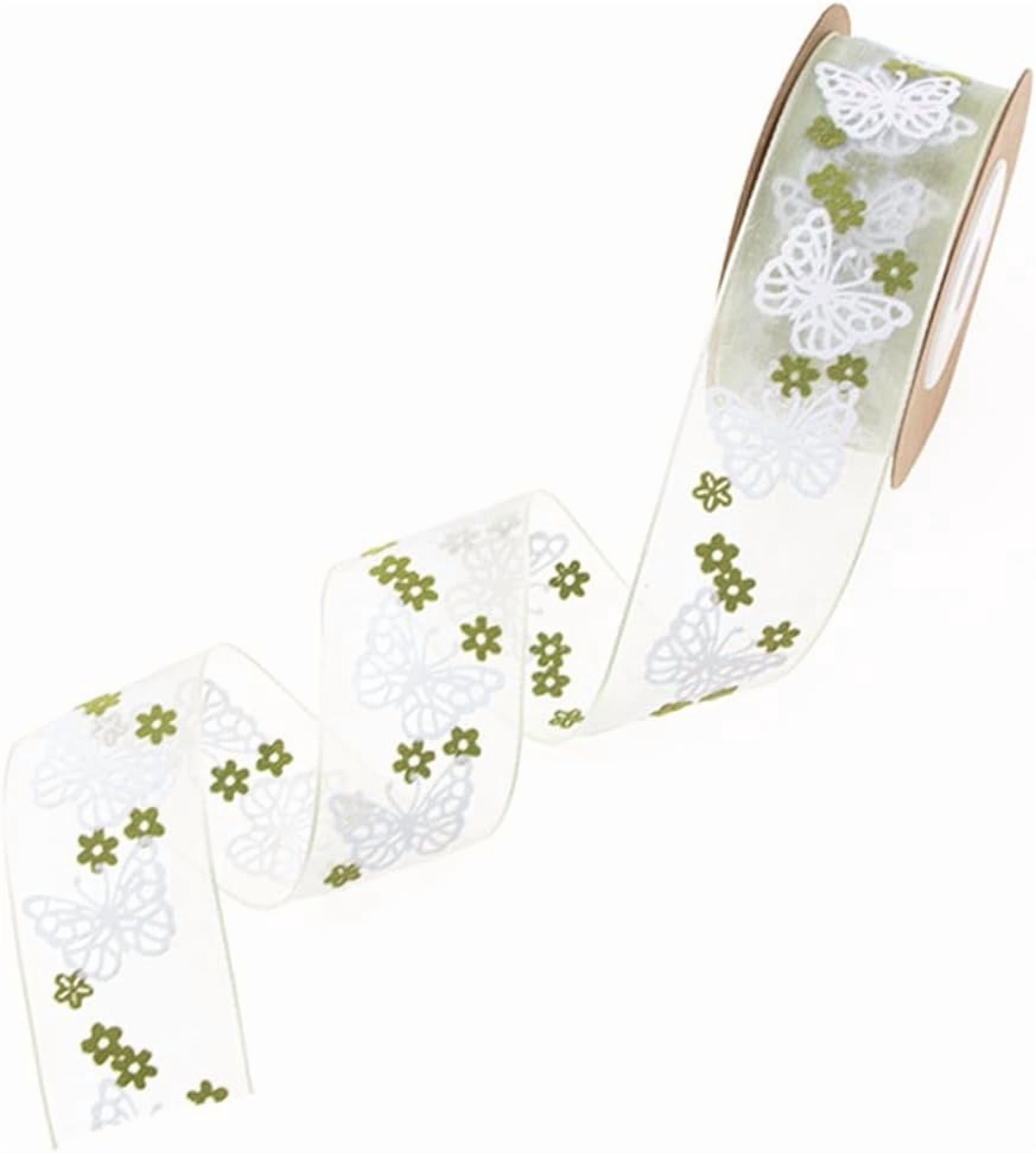 2 Butterfly Ribbons 27 Yards Green Organza Ribbon Butterfly Ribbons Butterflies Floral ...