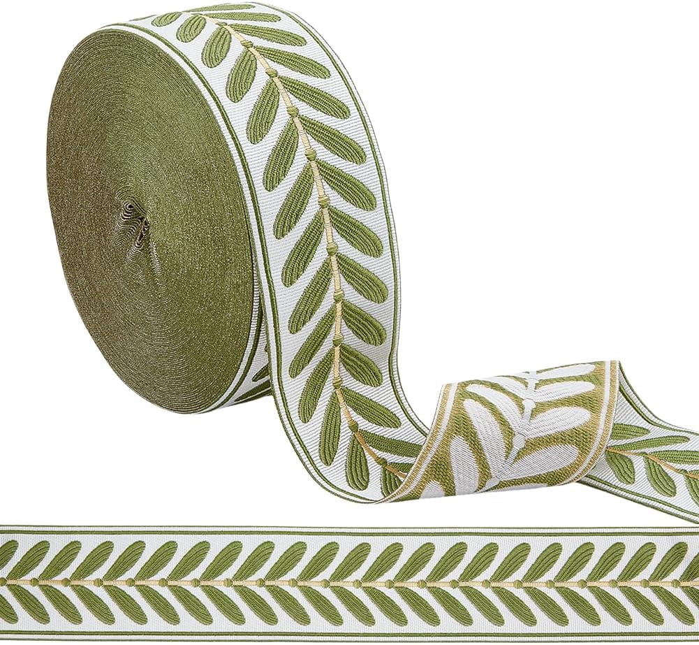 Leaf Pattern Ribbon 27 Yards Jacquard Ribbon Trim Leaf Pattern Jacquard 2.4 Inch Wide ...
