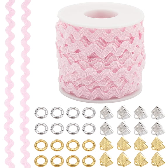 27 Yards RIC Rac Wave Sewing Bending Fringe Trim 1/4 inch~3/8 inch Ribbon with 32Pcs 2 Colors Iron Ribbon Crimp Ends and 64Pcs