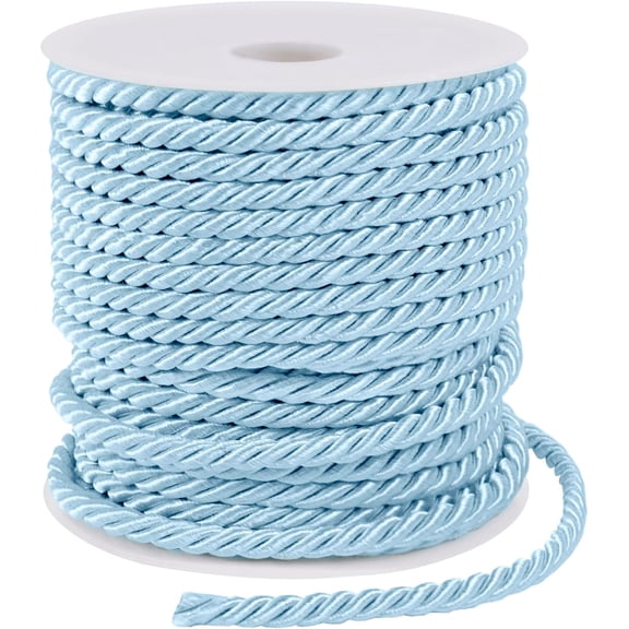27 Yards Twisted Silk Rope Cord, Soft Blue Satin Cord Trim 5mm Nylon Thick Decorative Rope, Cording for Crafts, Curtain Tieback, Home Décor, Graduation Cords x 27yards