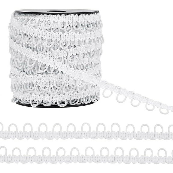 27 Yards White Braid Trim with Elastic Button Loop Polyester Stretchy Loop Trim Buttonhole Ribbon Upholstery Trim Embellishment