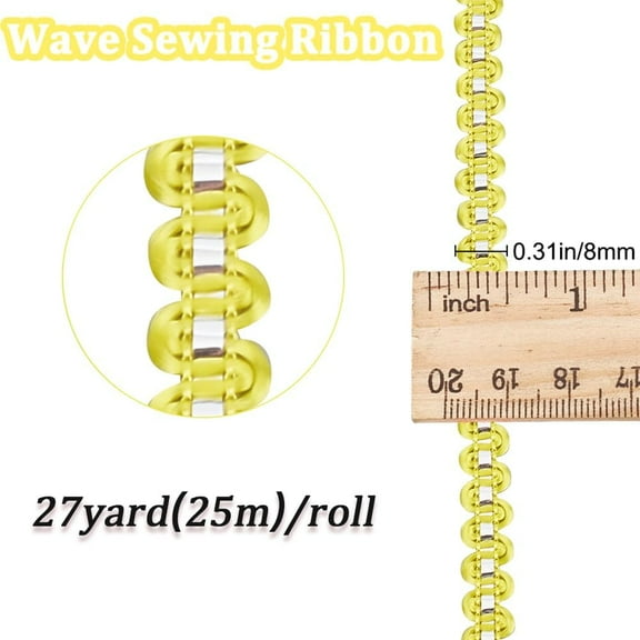 27 Yards Yellow Ribbon Trim RIC Rac Ribbon Metallic Wave Yarn Rick Rack Sewing Zig Zag Bending Fringe Fabric Lace Trim for Sewing Making Gift Wrapping DIY Christmas Decor DIY Supply