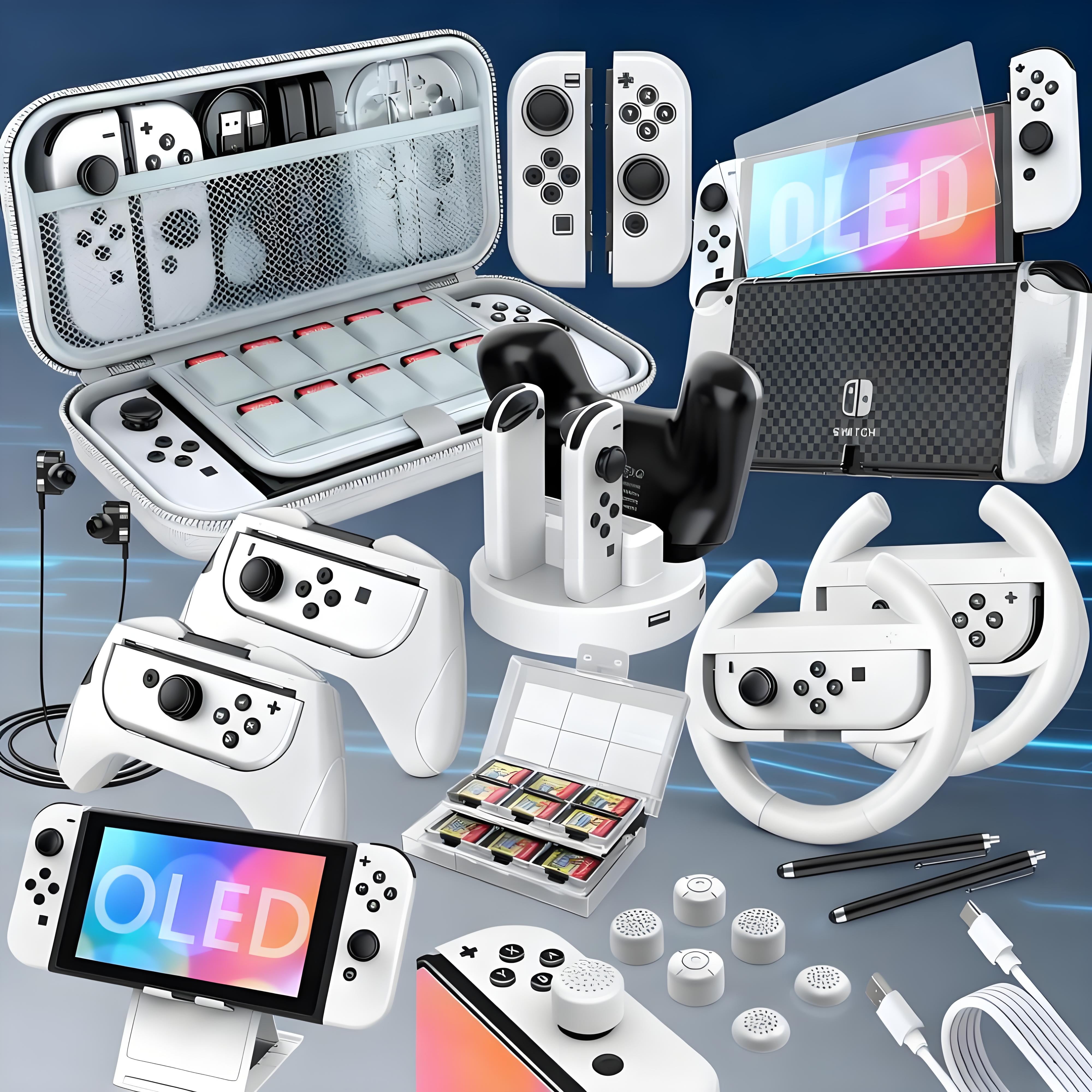 27-in-1 Upgraded Switch OLED Accessories Bundle (White) - 2024 Christmas Gift Kit with Protective Case, Carrying Case, Screen Protector & More. Ideal for Nintendo Switch OLED Owners