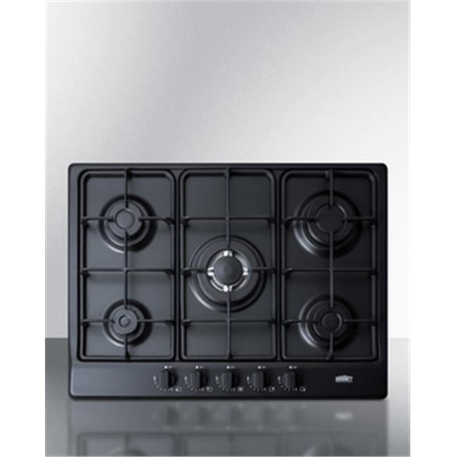 27" Black Stainless Steel 5-Burner Gas Cooktop with Cast Iron Grates