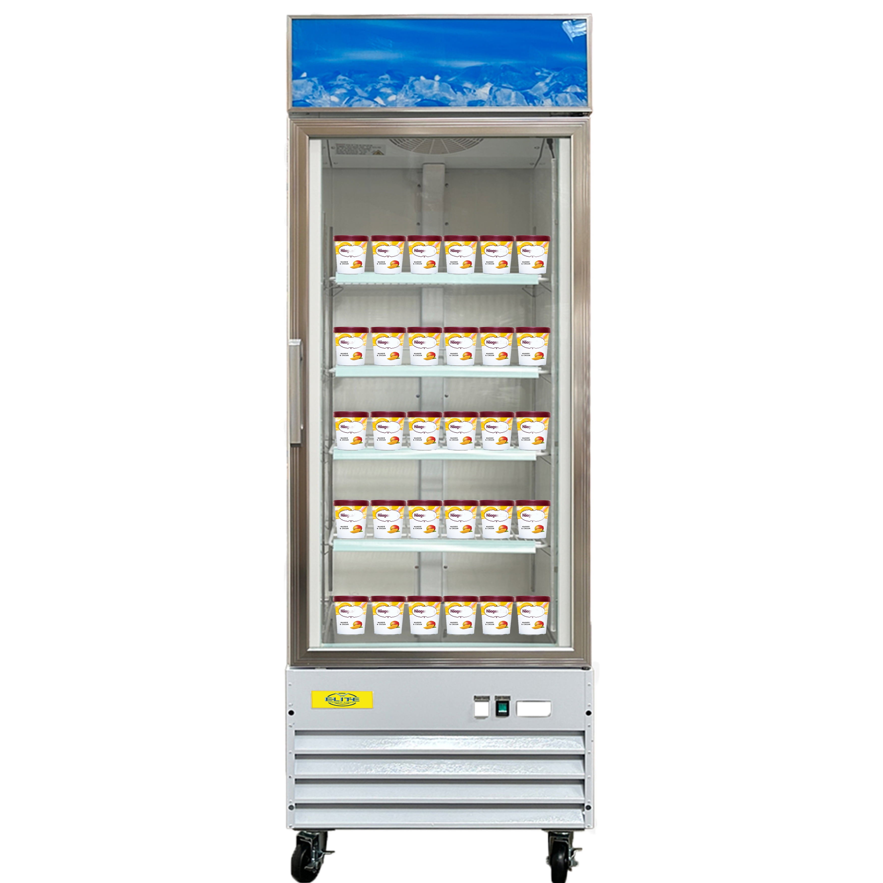 27 in. Auto-Defrost Singe Glass Door Stainless Steel Commercial Freezer 13 Cu. Ft. Commercial Merchandiser Display Freezer