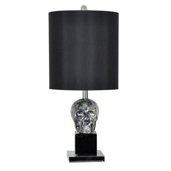 27 in. Black Skull Table Lamp with A Black Silk & Chrome Lined Shade