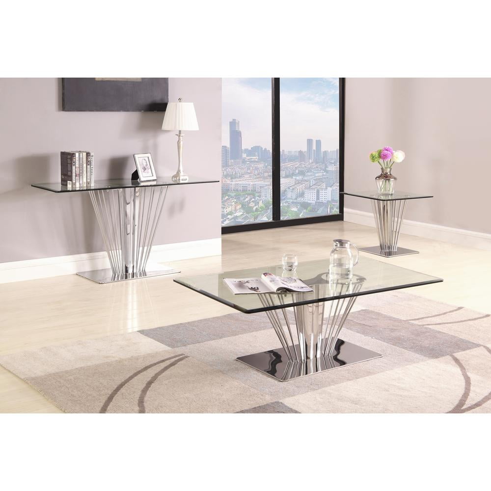 Contemporary Clear Glass and Steel Rectangular Cocktail Table