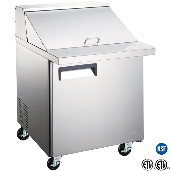 NSF 27.5 in. Single Door Refrigerated Mega Top Sandwich Prep Table 5.7 Cu.Ft.  Commercial ETL Pizza Pre Table Refrigerator