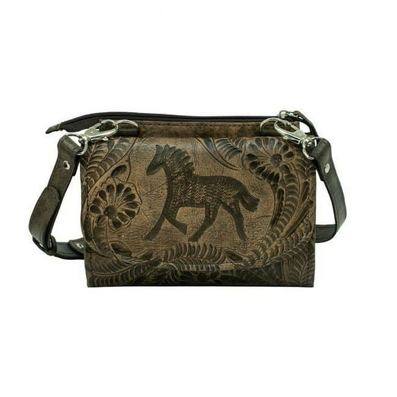 27 in. Hitchin Post Texas Two Step Crossbody Bag & Wallet, Charcoal - Small