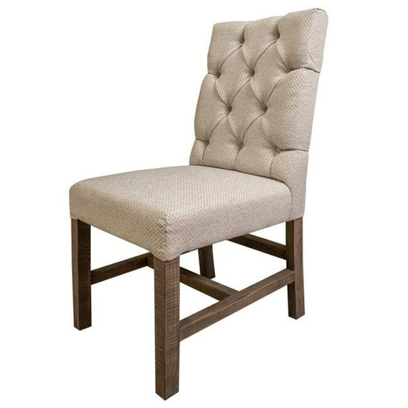 27 in. Ken Fabric Tufted Backrest & Ivory Mango Wood Dining Chair, Set of 2