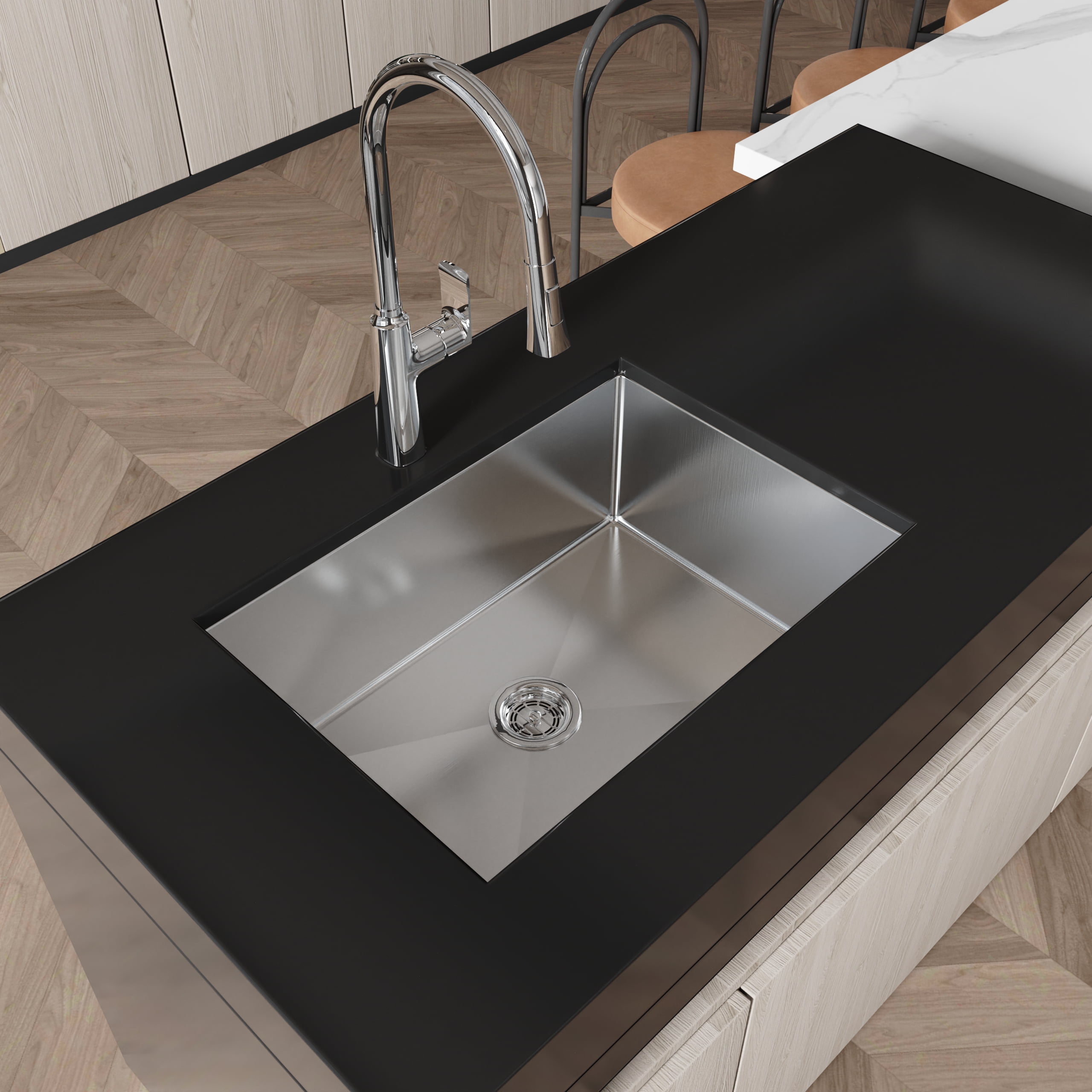 27-in Undermount Stainless Steel Kitchen Sink Single Bowl 16 Gauge Brushed Nickel Handmade Sink with Drain And Hooks