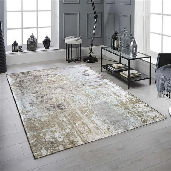 27 in. x 45 in. Beige & Gray Distressed Abstract Washable Rectangle Area Rug