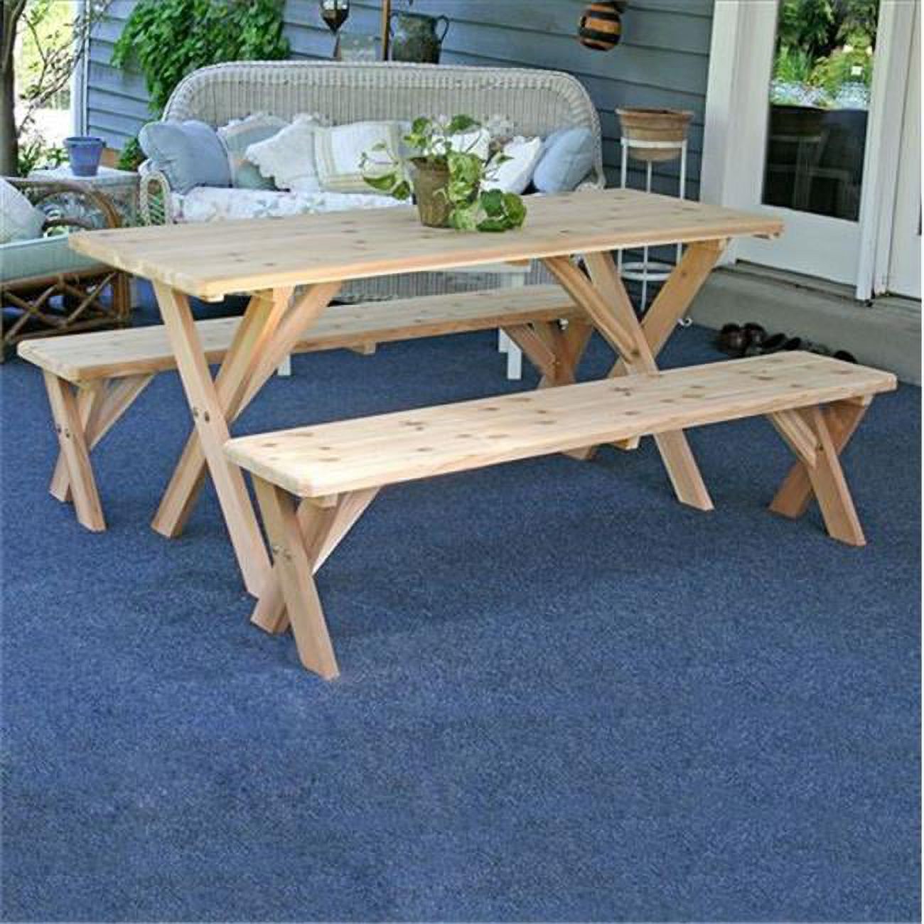 27 in. x 8 ft. Red Cedar Backyard Bash Cross Legged Picnic Table with ...