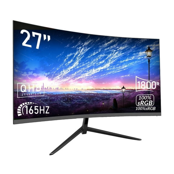 REHISK 27 inch 2K 2560 x 1440 Curved Gaming Monitor 165Hz IPS Computer Monitor 1ms Fast with DP/HDMI,120% sRGB HDR Eye Care Metal Stand