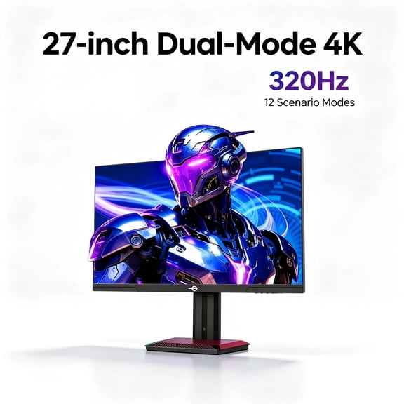 27-inch Dual-Mode 4K Gaming Monitor,38402160@160Hz & 19201080@320Hz,HDR400,12 Scenario Modes,Game Assist,Dynamic OD,RGB Gaming Lighting,2*HDMI 2.1,2*DP 1.4,1*Audio
