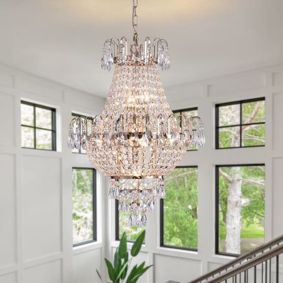 27 inch Gold Crystal Chandeliers,Large Contemporary Luxury Ceiling Lighting for Living Room Dining Room Bedroom Hallway