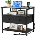 thumbnail image 1 of 27 inch Nightstand Side Table with 1 Layer of Wooden Drawers，Nightstand with Charging Station,End Table Bedside Table with USB Ports and Outlets (Black), 1 of 7