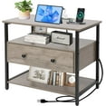 thumbnail image 1 of 27 inch Nightstand Side Table with 1 Layer of Wooden Drawers，Nightstand with Charging Station,End Table Bedside Table with USB Ports and Outlets(Retro Gray), 1 of 14
