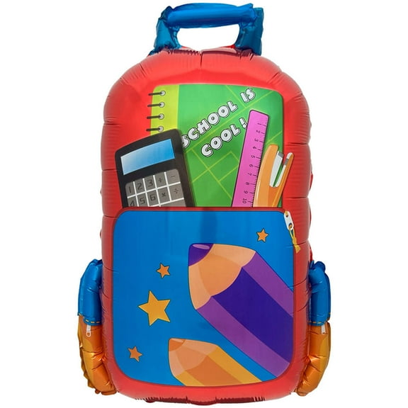 27 inch Party Brands School Is Cool Backpack - Red Foil Mylar Balloon - Party Supplies Decorations