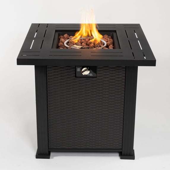 27 inch Propane Fire Pit Table, Outdoor 2-in-1 Gas Fire Pit with Lava Rocks and Lid, 40,000 BTU Auto-Ignition Fire Pit Table, ETL Certification, for Garden, Patio, Backyard, Deck, D7650