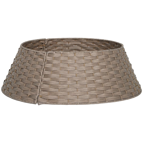 27 inch Rustic Christmas Tree Skirt, Plastic Woven Christmas Tree Collar for Party, Holiday, Home Decoration, Coffee
