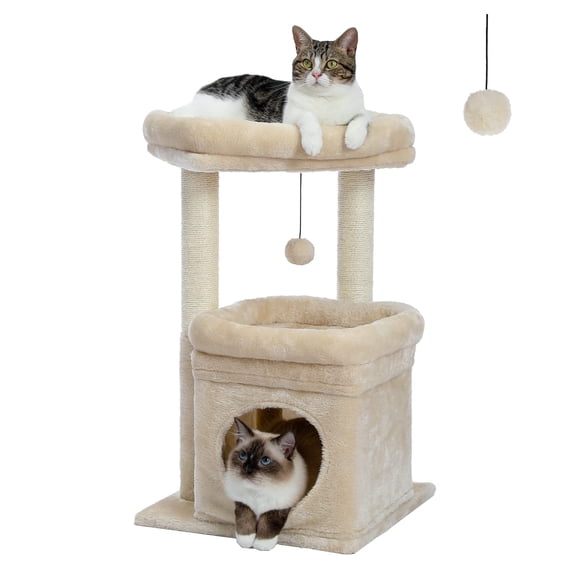 27 inch Sleeping Tree Beige Cat Tree for Indoor Cats