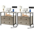 thumbnail image 1 of 27 inch Wide Nightstand with Charging Station, Bedside Table with Open Shelf, 2 Drawers Small Wood Dresser, End Side Table for Bedroom (2 Pack,Rustic Gray), 1 of 7