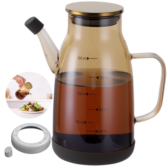 27 oz Olive Oil Dispenser Bottle, Drip-less Glass Oil Bottle with Leakproof Lid & Handle, Amber Cooking Vinegar Container for Kitchen Counter or Dining Table