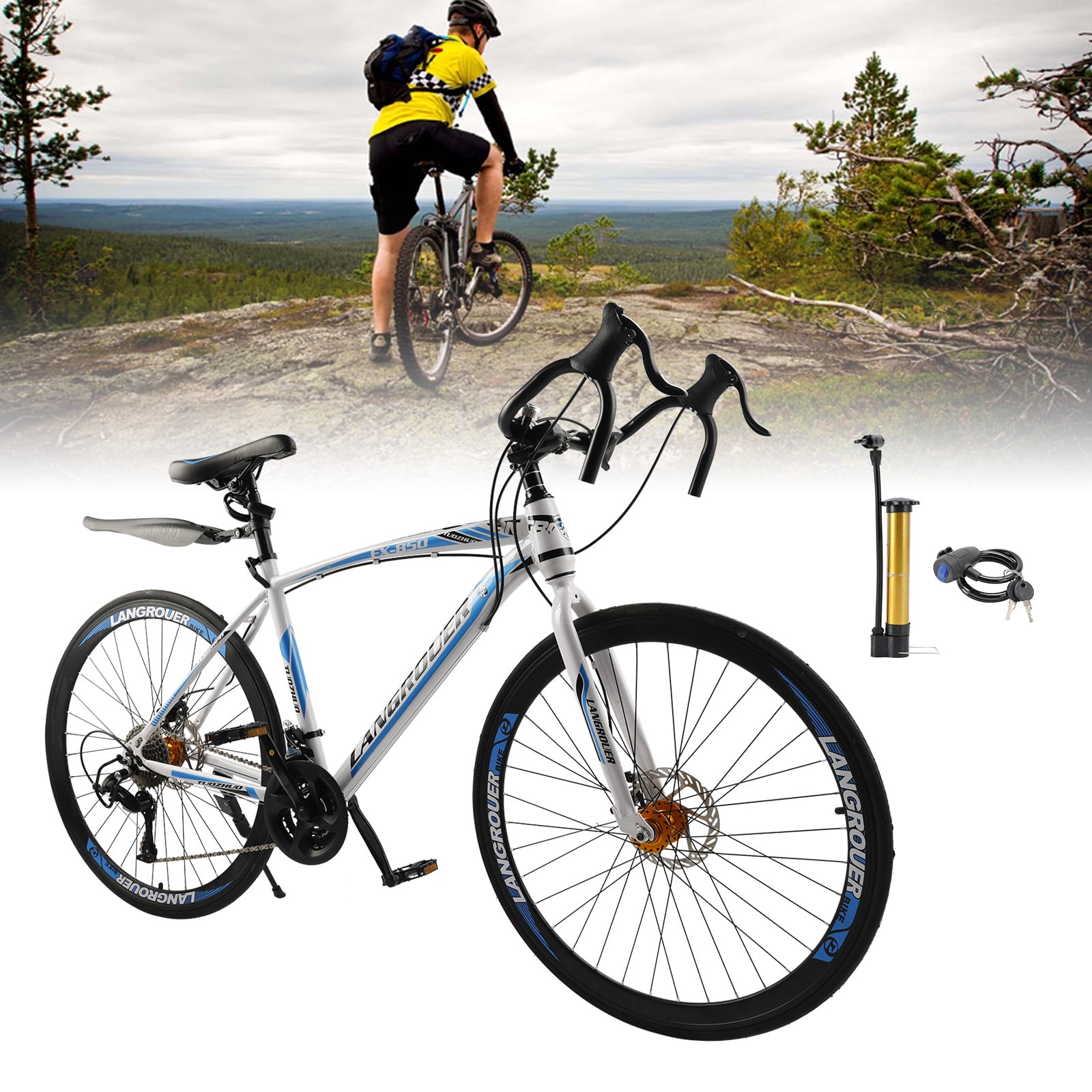 27 speed Road Bike Racing Bicycle 700C 26 Wheels Adult White Blue Walmart