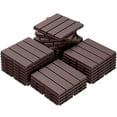 thumbnail image 1 of 27 sq. ft Plastic Interlocking Deck Tiles，27PCS Waterproof Patio Balcony Flooring, 12"x12" Outdoor Interlocking Deck Tile for All Weather Porch Poolside Grass Dirty, Decking Tiles, Dark Brown, 1 of 15