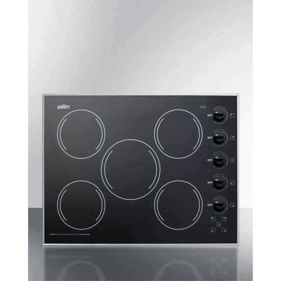 27" wide 5-burner radiant cooktop made in the USA in smooth black ceramic glass finish
