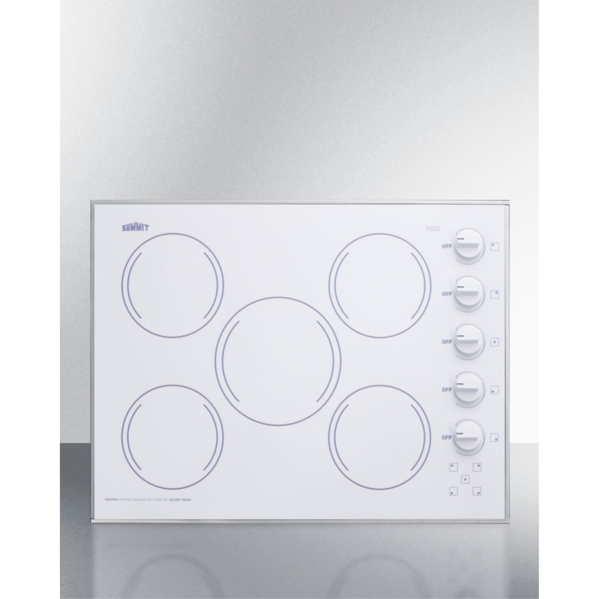 27" wide 5-burner radiant cooktop made in the USA in smooth white ceramic glass finish