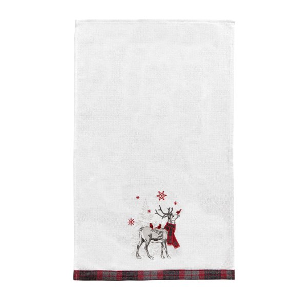 Frosty Deer Plaid Scarf Christmas 100% Cotton Flour Sack Dishtowel