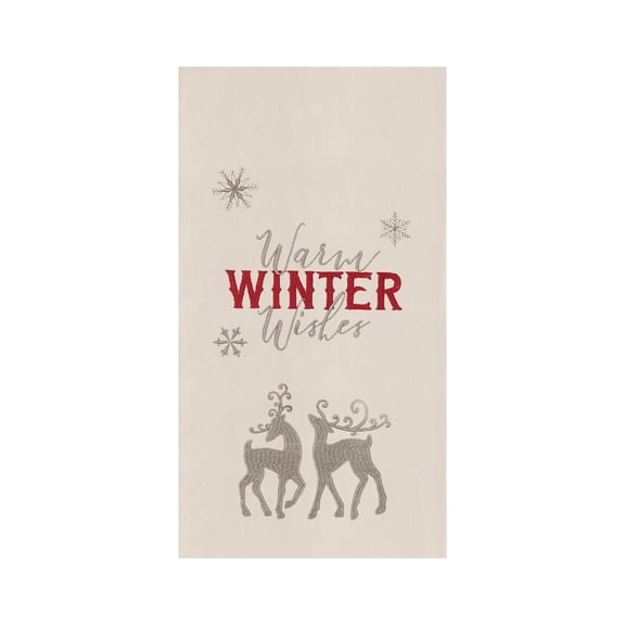 27" x 18" Nordic Christmas "Winter Wishes" Sentiment Featuring Deer on Beige Background Christmas Holiday Cotton Kitchen Dish Towel