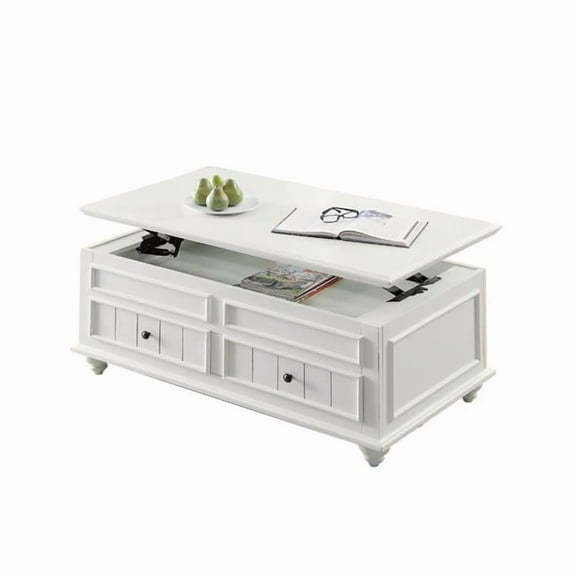 27 x 48 x 28 in. White Washed Melamine Veneer & Solid Wood Rectangular Lift Top Coffee Table with Two Drawers
