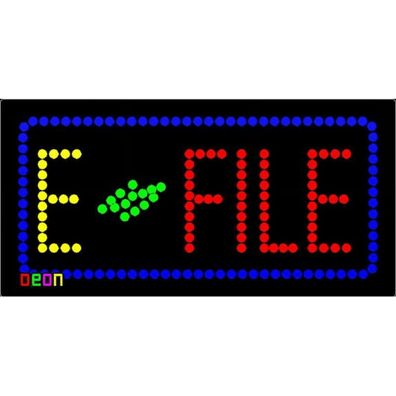 27"x15" Neon By Deon E File Tax LED Sign with Border w/Flashing Controller