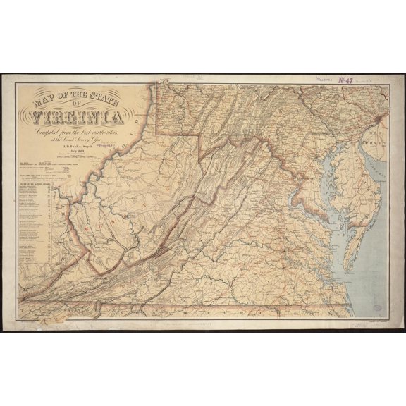 27"x17" Heavyweight Photo Paper Quality Poster: Map of the State of Virginia Zoom into this mapa atNicholson, W. L.Date 1863Location Atlanti