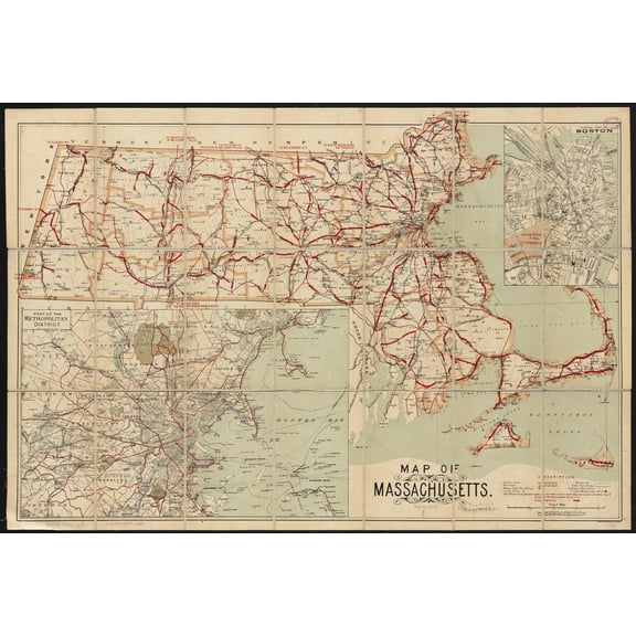 27"x18" Heavyweight Photo Paper Quality Poster: Map of Massachusetts Zoom into this mapa atGeo. H. Walker amp Co.bPublisherb Geo. H. Walke