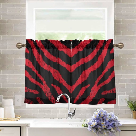 27"x24" Tier Curtains 2 Panels Bold Crimson Chevron Pattern Semi Sheer Kitchen Short Window Curtains for Cafe Holiday Decor Living Room Bedroom Balcony Utility Room