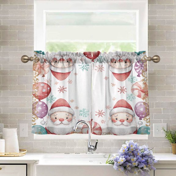 27"x24" Tier Curtains 2 Panels Christmas Paper Cutting Pattern Semi Sheer Kitchen Short Window Curtains for Cafe Holiday Decor Living Room Bedroom Balcony Utility Room
