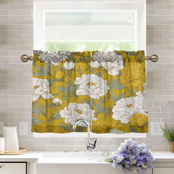 27"x24" Tier Curtains 2 Panels Orchids Of The Retro Era Semi Sheer Kitchen Short Window Curtains for Cafe Holiday Decor Living Room Bedroom Balcony Utility Room