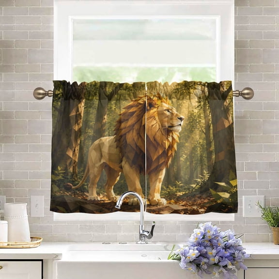 27"x24" Tier Curtains 2 Panels Sunlit Forest Lion King Semi Sheer Kitchen Short Window Curtains for Cafe Holiday Decor Living Room Bedroom Balcony Utility Room