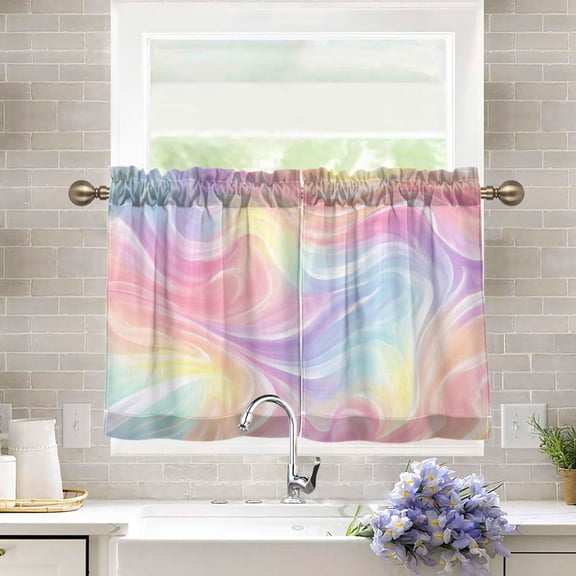 27"x36" Tier Curtains 2 Panels Ethereal Rainbow Swirl Semi Sheer Kitchen Short Window Curtains for Cafe Holiday Decor Living Room Bedroom Balcony Utility Room