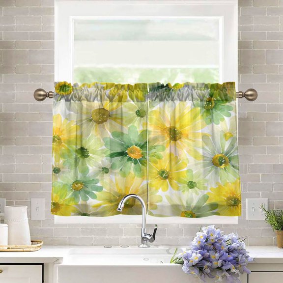 27"x36" Tier Curtains 2 Panels Spring Meadow Print Semi Sheer Kitchen Short Window Curtains for Cafe Holiday Decor Living Room Bedroom Balcony Utility Room