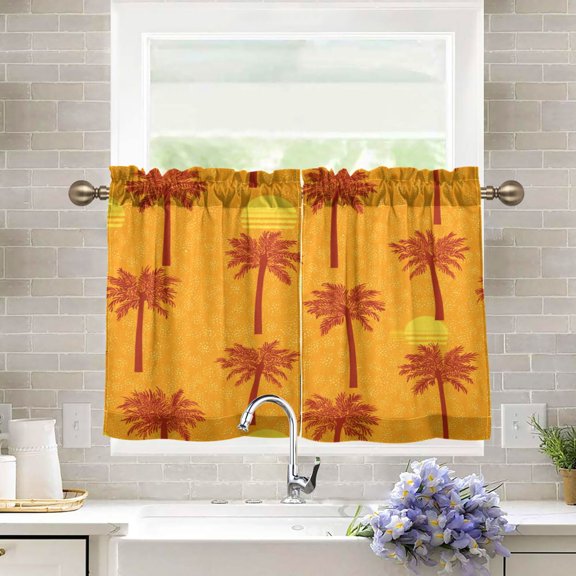 27"x36" Tier Curtains 2 Panels Stylized Palm Trees Semi Sheer Kitchen Short Window Curtains for Cafe Holiday Decor Living Room Bedroom Balcony Utility Room