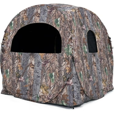 270 Degree See Through Hunting Ground Blind Portable 2-3 Person Pop Up Hunting Tent with Carrying Bag, 150D Waterpfoof Hunting Tent for Deer & Turkey Hunting (Camouflage)