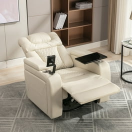 Swivel Recliner Chair, PU Leather Power Recliner with Cup Holder