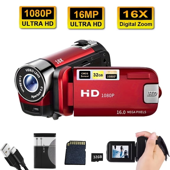270° Flip Screen Digital Camera 16X Zoom 1080P Full HD 2.7 Inch Wide Angle Lens One-Touch Photo Transfer for Outdoor Photography
